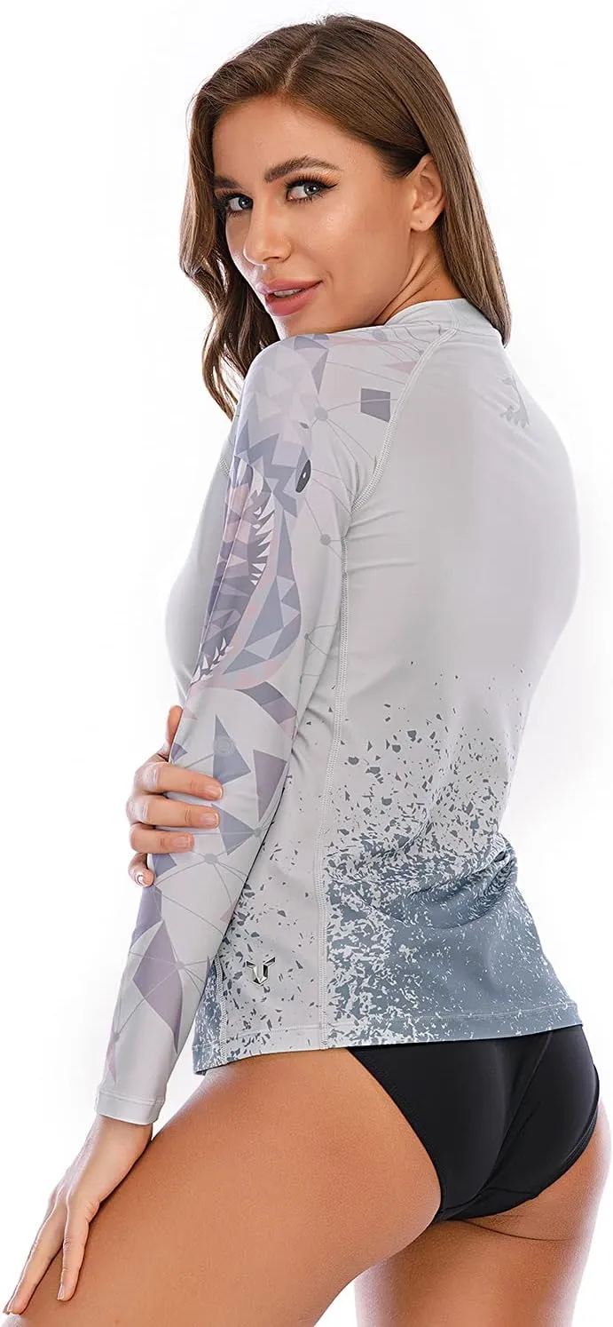 HUGE SPORTS Women's Rash Guard Long Sleeve Sun Protection UPF 50  Swimwear Shirts Quick Dry Swimsuit Surf Top