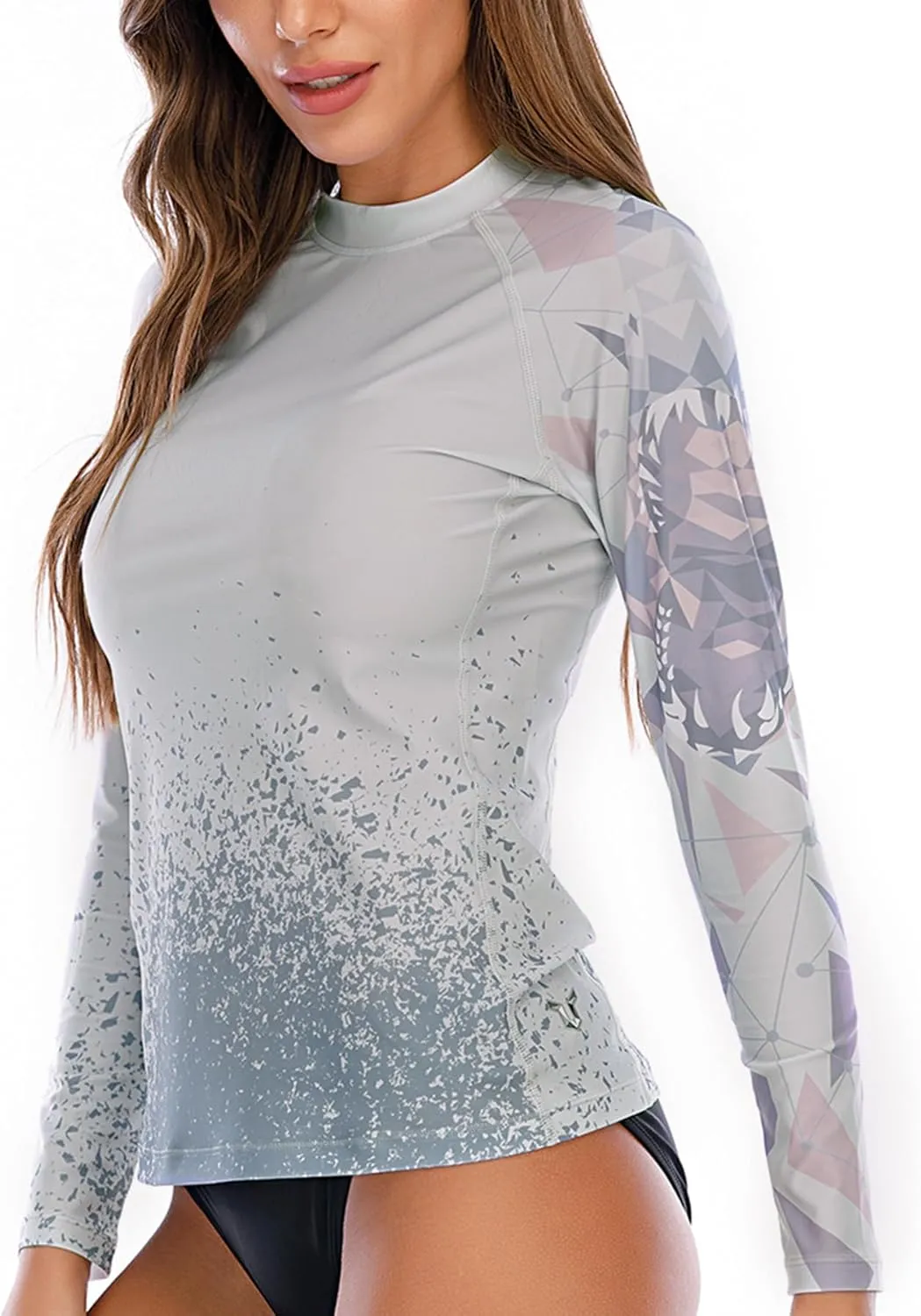 HUGE SPORTS Women's Rash Guard Long Sleeve Sun Protection UPF 50  Swimwear Shirts Quick Dry Swimsuit Surf Top