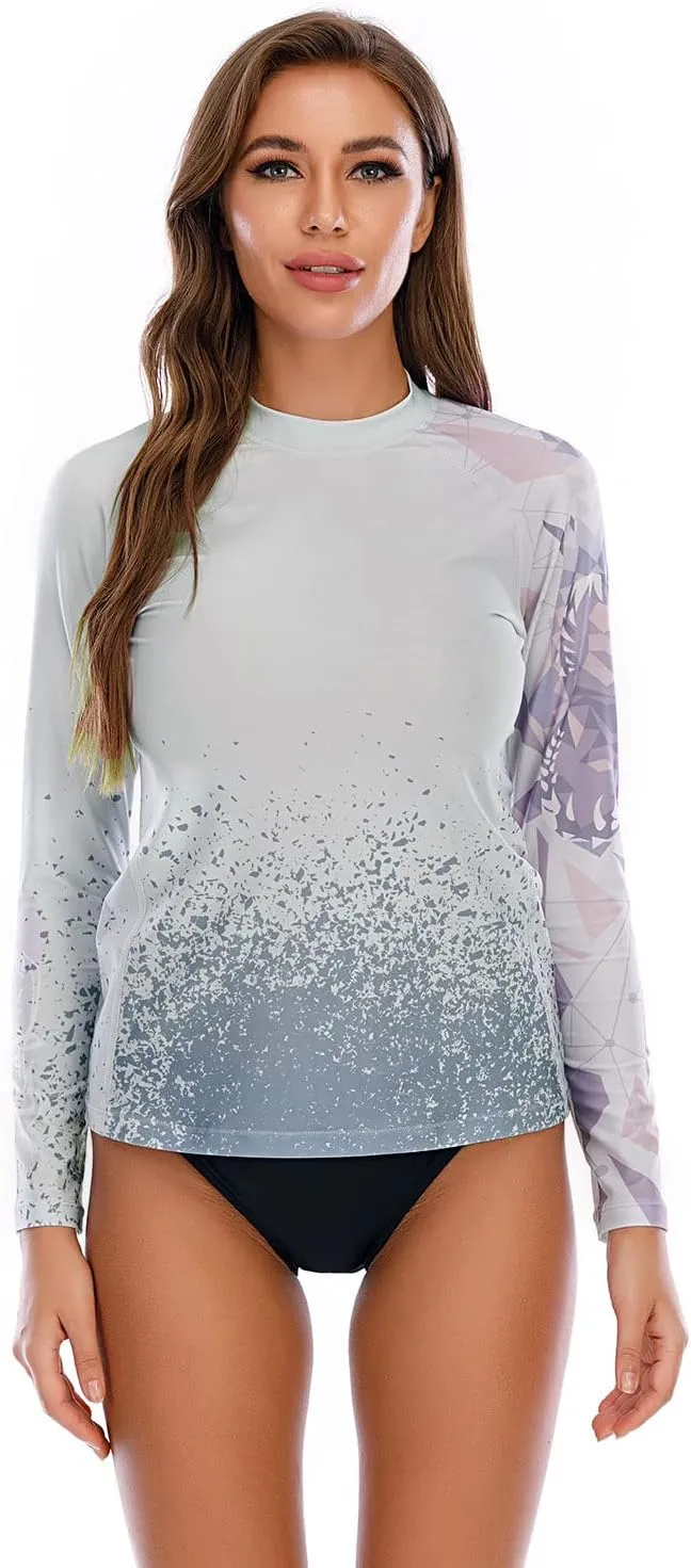 HUGE SPORTS Women's Rash Guard Long Sleeve Sun Protection UPF 50  Swimwear Shirts Quick Dry Swimsuit Surf Top
