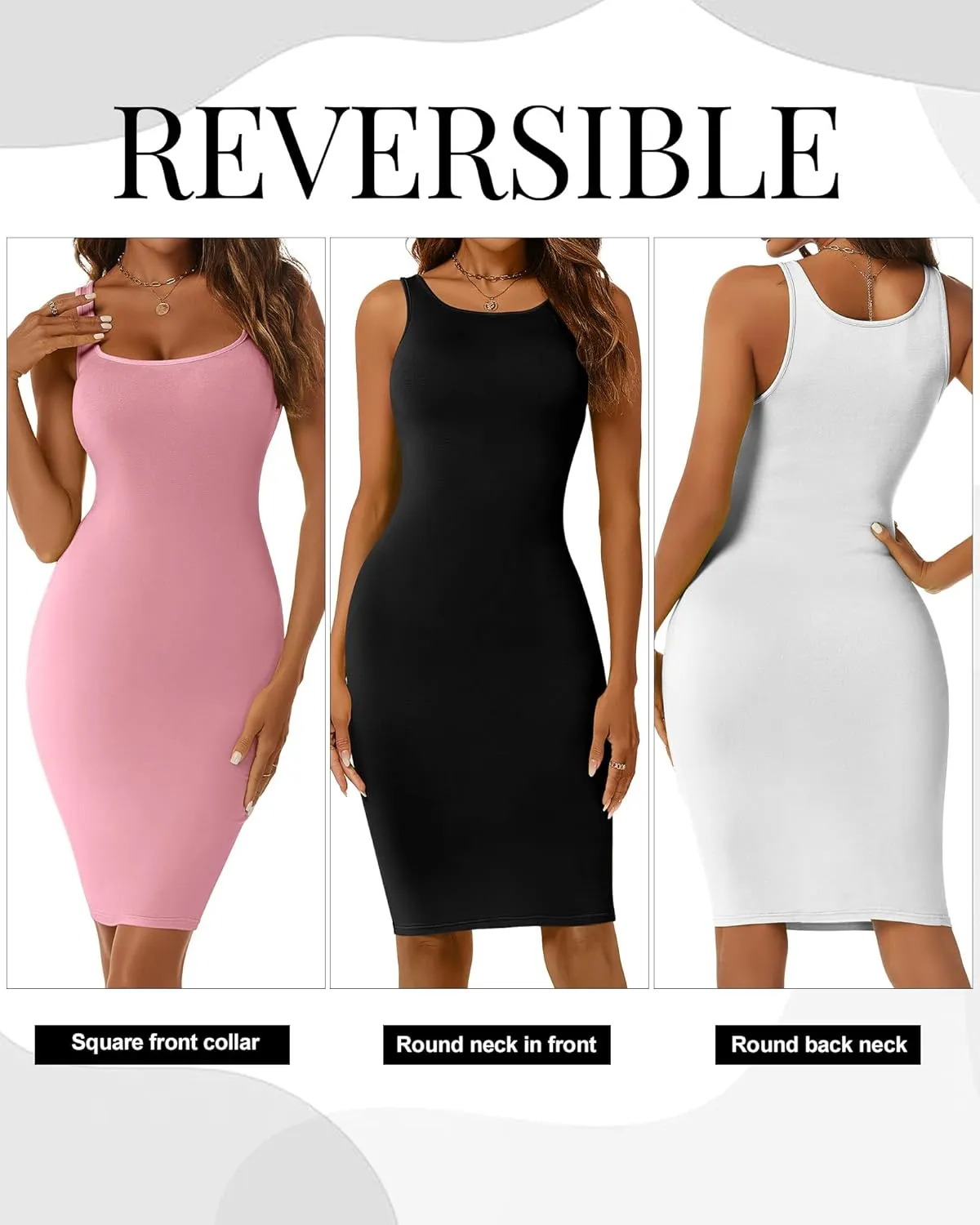 Huukeay 3 Pcs Women's Square Neck Bodycon Dress, Casual Sleeveless Tank Top Basic High Stretchy Mini Party Dresses