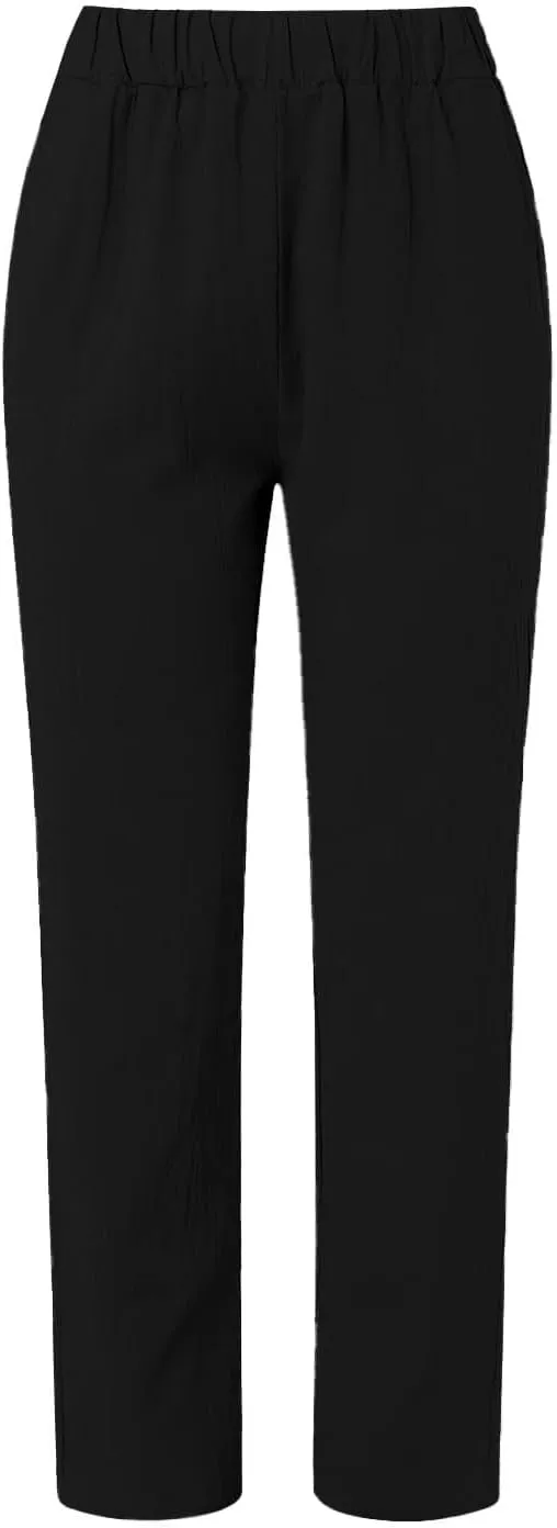 HXHYQKP Summer Pants for Women Casual Pants Stripe Print Side Button Trendy Pants Elastic Waist Straight Leg Trousers