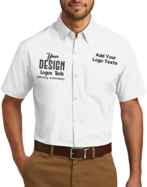 INK STITCH Men W101 Custom Embroidery Logo Texts Care Free Poplin Short Sleeve Shirts