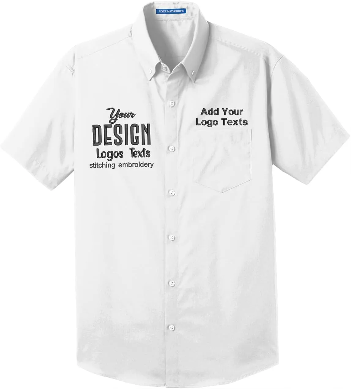 INK STITCH Men W101 Custom Embroidery Logo Texts Care Free Poplin Short Sleeve Shirts