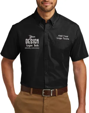 INK STITCH Men W101 Custom Embroidery Logo Texts Care Free Poplin Short Sleeve Shirts