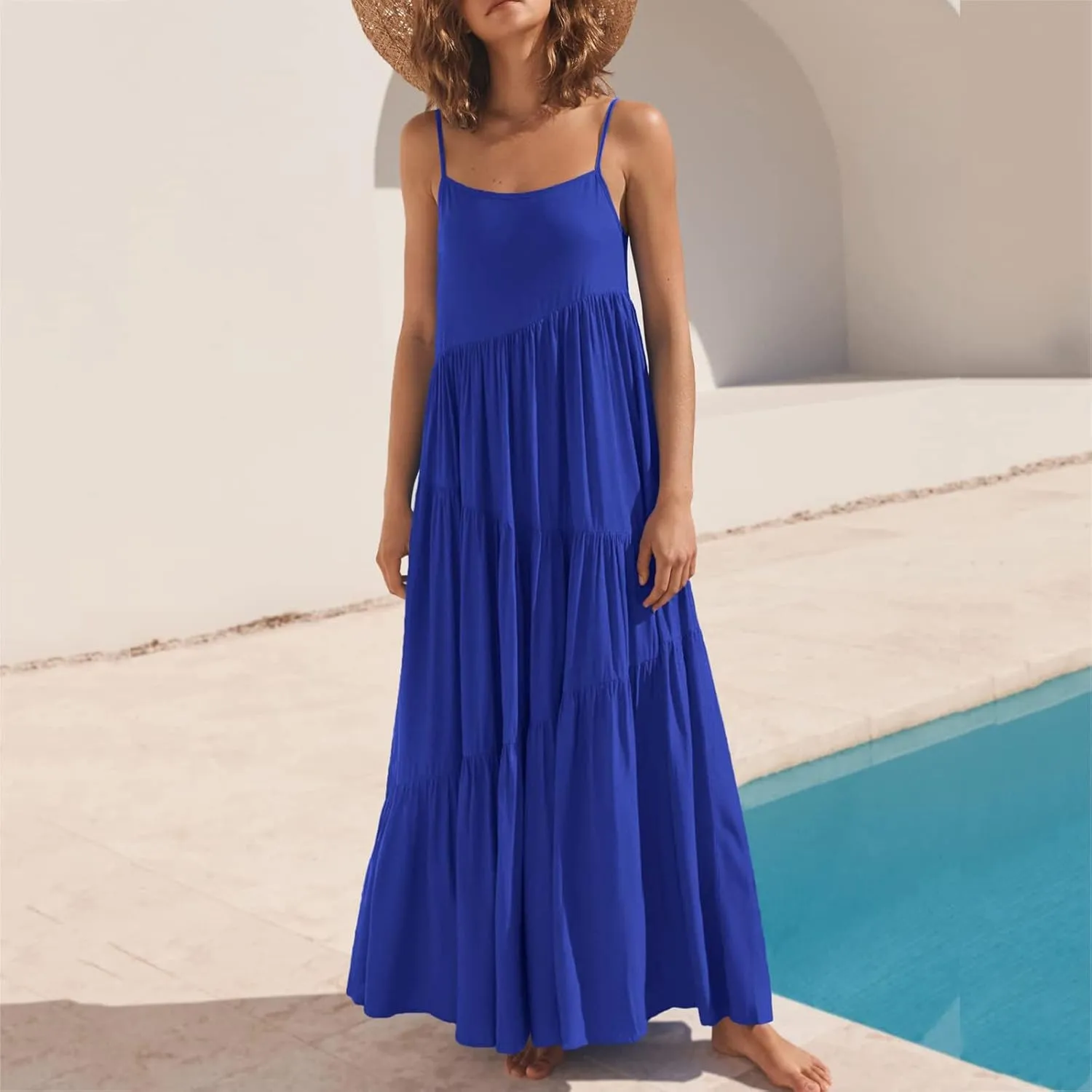 iQKA Women Off Shoulder Polka Dot Printed Maxi Dress Plus Size Summer Ruffle Bow Long Dress
