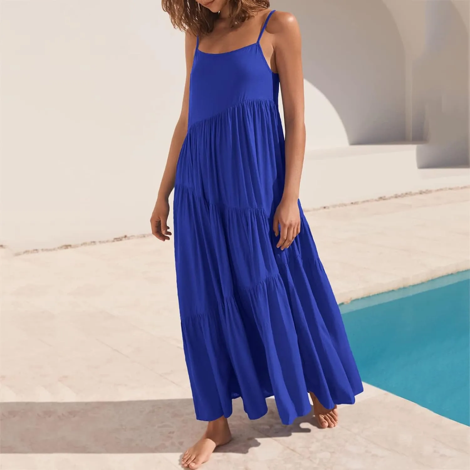 iQKA Women Off Shoulder Polka Dot Printed Maxi Dress Plus Size Summer Ruffle Bow Long Dress