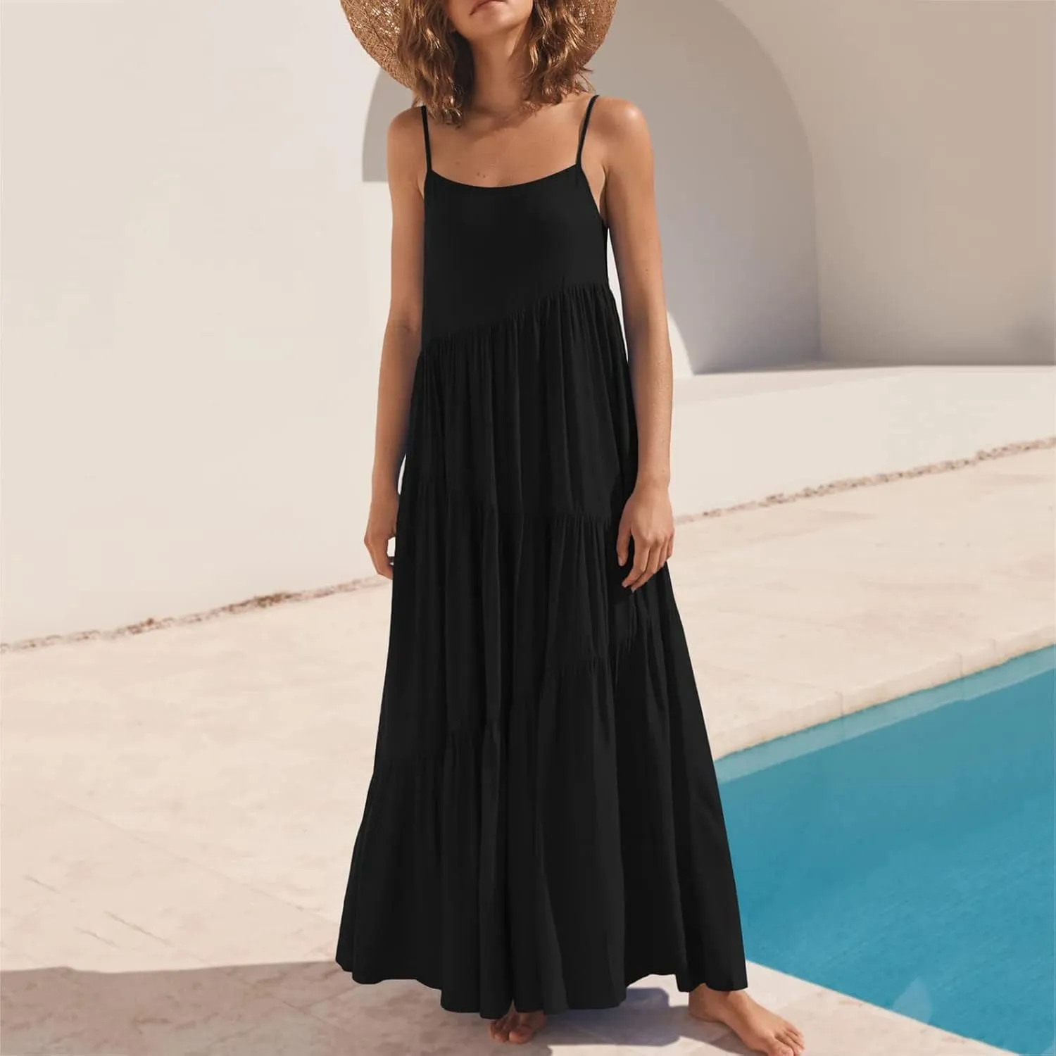 iQKA Women Off Shoulder Polka Dot Printed Maxi Dress Plus Size Summer Ruffle Bow Long Dress