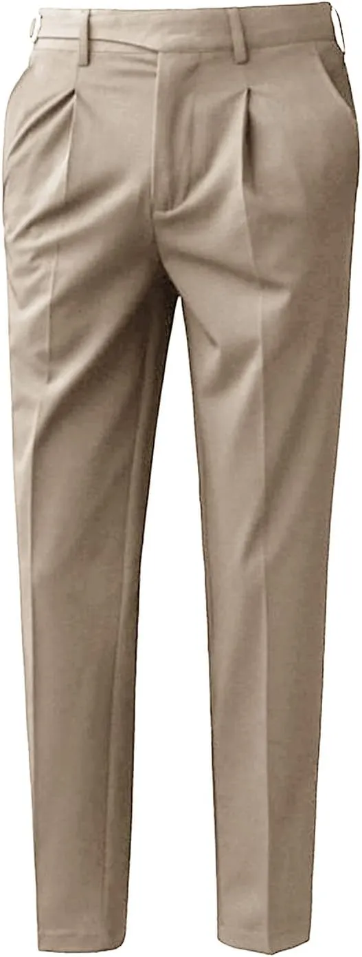 JEShifangjiusu Men's Athletic-Fit Casual Stretch Pant Slim Fit Flat-Front Pants Loose Suit Pants Business Trousers Chino Pant (31,Khaki), Khaki, 31