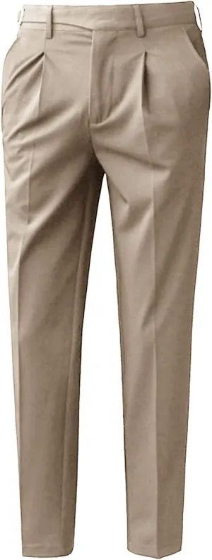 JEShifangjiusu Men's Athletic-Fit Casual Stretch Pant Slim Fit Flat-Front Pants Loose Suit Pants Business Trousers Chino Pant (31,Khaki), Khaki, 31