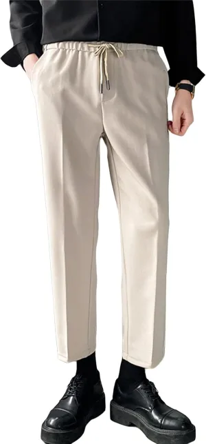 JEShifangjiusu Men's Casual Pants Chino Pant Slim Fit Drawstring Athletic Dress Pant Skinny Flex Flat Front Straight Fit Pant (4X-Large,Apricot), Apricot, 4X-Large
