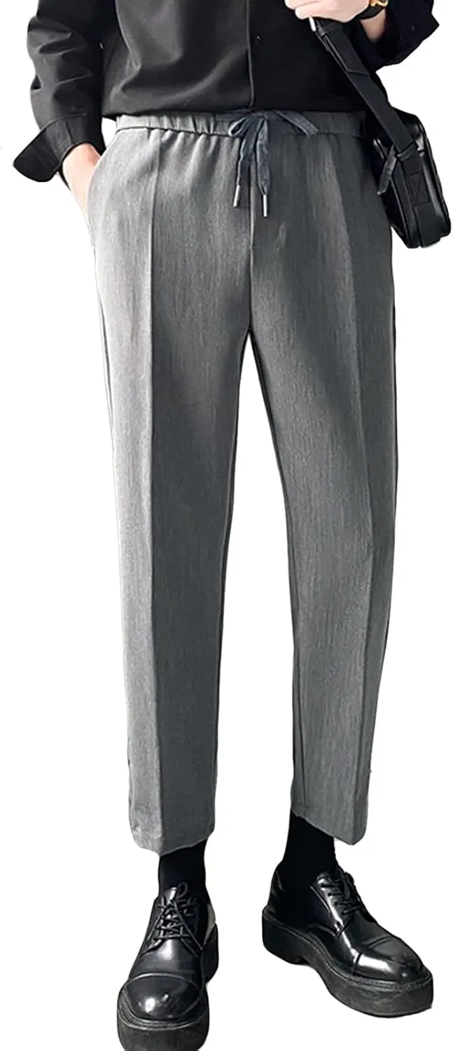 JEShifangjiusu Men's Casual Pants Chino Pant Slim Fit Drawstring Athletic Dress Pant Skinny Flex Flat Front Straight Fit Pant (X-Large,Grey), Grey, X-Large