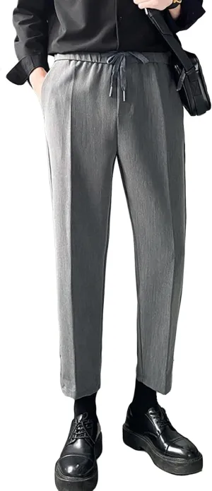 JEShifangjiusu Men's Casual Pants Chino Pant Slim Fit Drawstring Athletic Dress Pant Skinny Flex Flat Front Straight Fit Pant (X-Large,Grey), Grey, X-Large