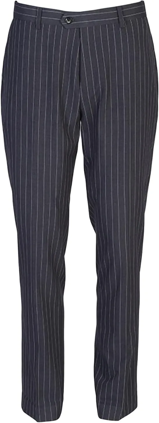 JEShifangjiusu Mens Casual Stripe Cotton Pants Fashion Retro Tapered Stretch Pant Slim Fit Business Dress Chino Pants, Grey, 34