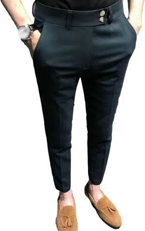 JEShifangjiusu Men's Chino Flat-Front Slim-Fit Pant Stretch Business Suit Pants Comfy Casual Straight Pants (28,Green), Green, 28