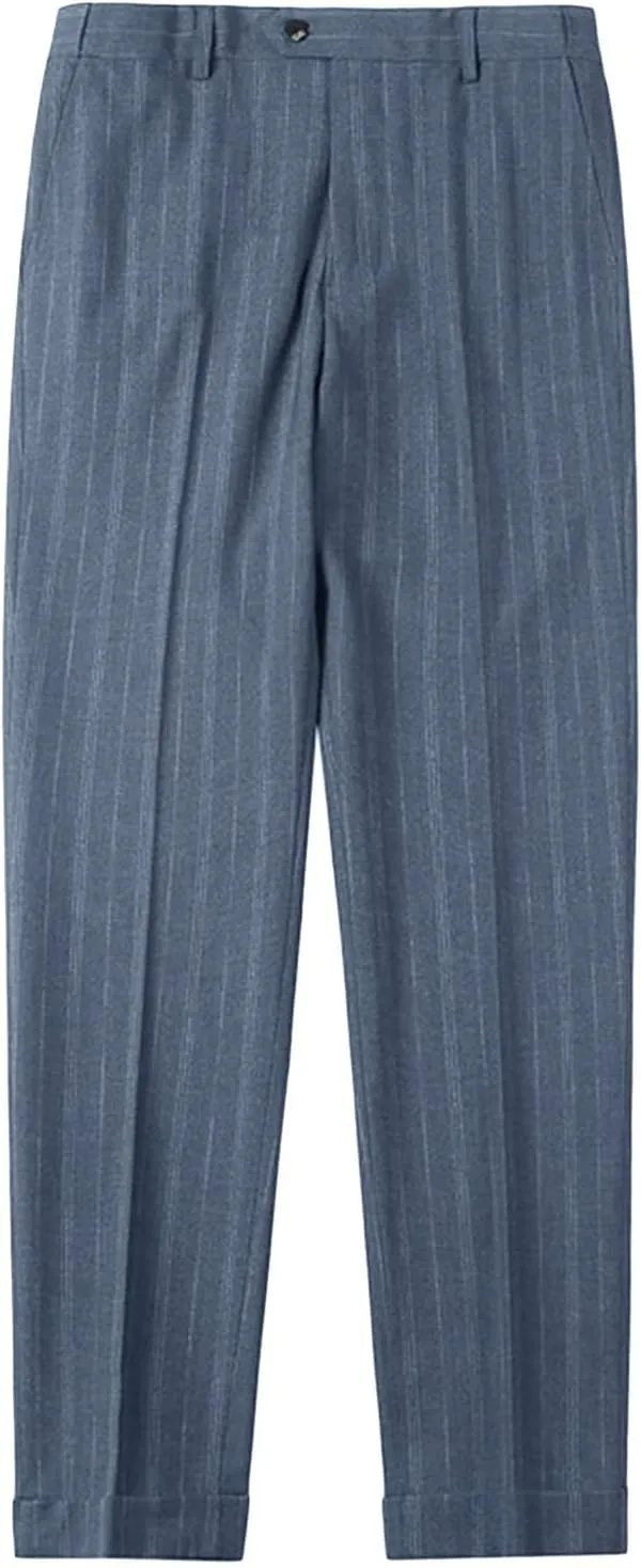 JEShifangjiusu Men's Classic Athletic Pants Slim Fit Business Dress Pants Chino Pant Flat Front Straight Fit Suit Pant (32,Blue), Blue, 32
