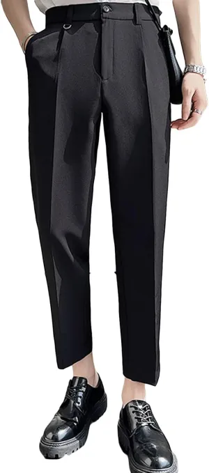JEShifangjiusu Men's Flex Flat Front Straight Fit Pant Classic Stretch Pleated Chino Pant Dress Pants Business Trousers (X-Large,Black), Black, X-Large