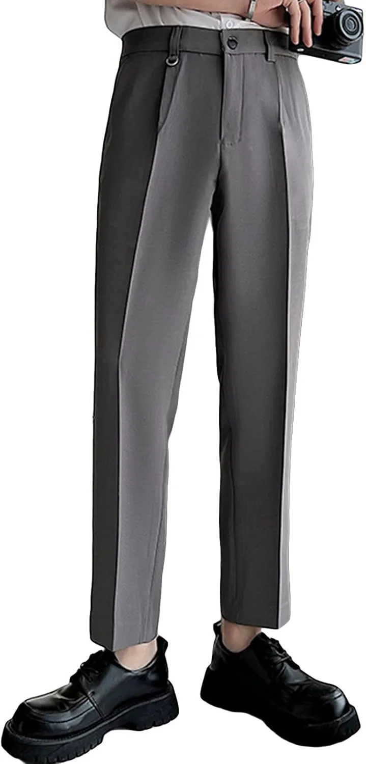 JEShifangjiusu Men's Flex Flat Front Straight Fit Pant Classic Stretch Pleated Chino Pant Dress Pants Business Trousers (X-Large,Dark Grey), Dark Grey, X-Large