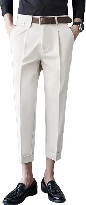 JEShifangjiusu Mens Flex Flat Front Straight Fit Pant Skinny Stretch Business Dress Pant Wrinkle-Resistant Pleated Chino Pant (30,White), White, 30