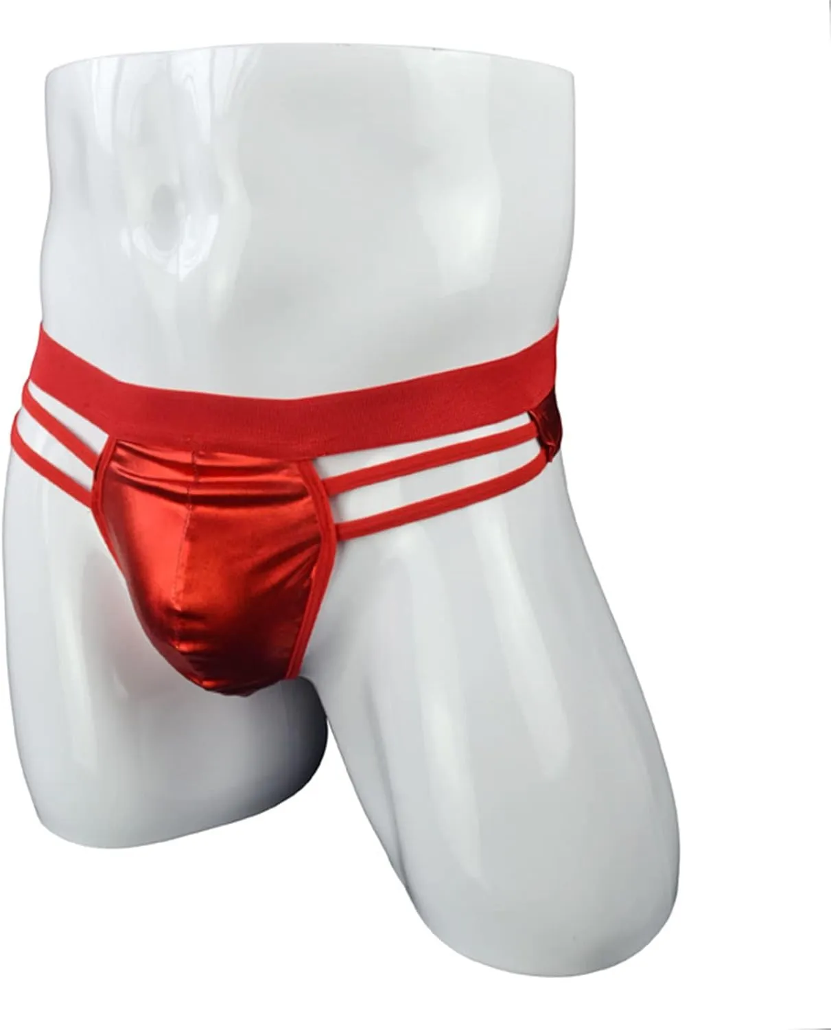 JEShifangjiusu Mens Hollowed Back Jockstrap Thongs Sexy Leather See-Through Underwear Low Rise Pouch T-Back G-Strings Briefs
