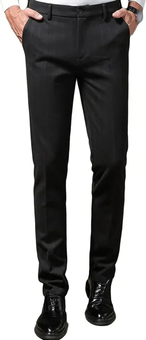 JEShifangjiusu Men's Regular Fit Linen Suit Pant Slim Fit Stretch Dress Pant Loose Flat Front Dress Pant Chino Pant (35,Black), Black, 35