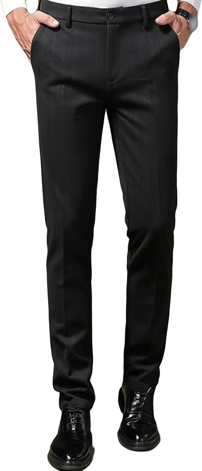 JEShifangjiusu Men's Regular Fit Linen Suit Pant Slim Fit Stretch Dress Pant Loose Flat Front Dress Pant Chino Pant (35,Black), Black, 35