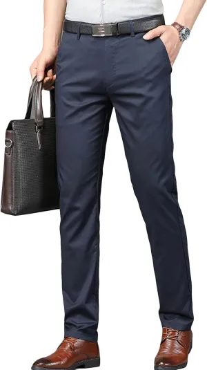 JEShifangjiusu Men's Slim Fit Dress Pant Straight-Fit Casual Stretch Khaki Pant Wrinkle-Resistant Flat-Front Chino Pant (32,Blue), Blue, 32