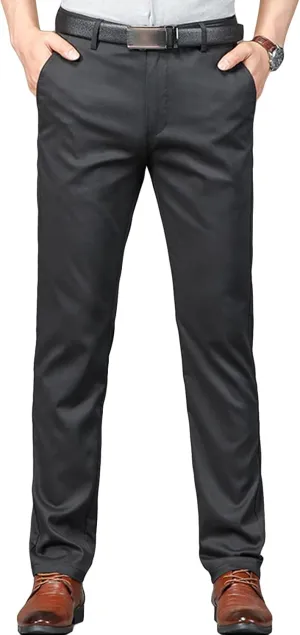 JEShifangjiusu Men's Slim Fit Dress Pant Straight-Fit Casual Stretch Khaki Pant Wrinkle-Resistant Flat-Front Chino Pant (38,Black), Black, 38
