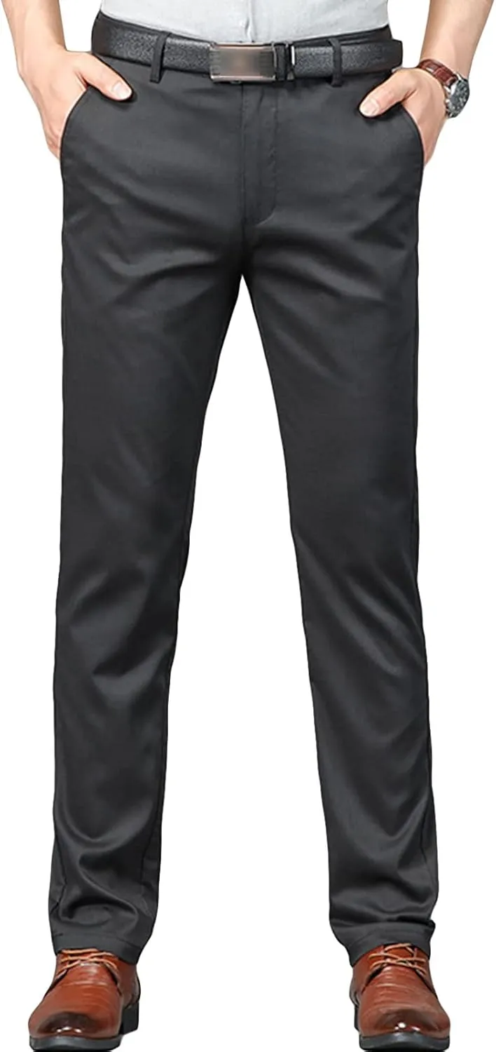 JEShifangjiusu Men's Slim Fit Dress Pant Straight-Fit Casual Stretch Khaki Pant Wrinkle-Resistant Flat-Front Chino Pant (38,Black), Black, 38