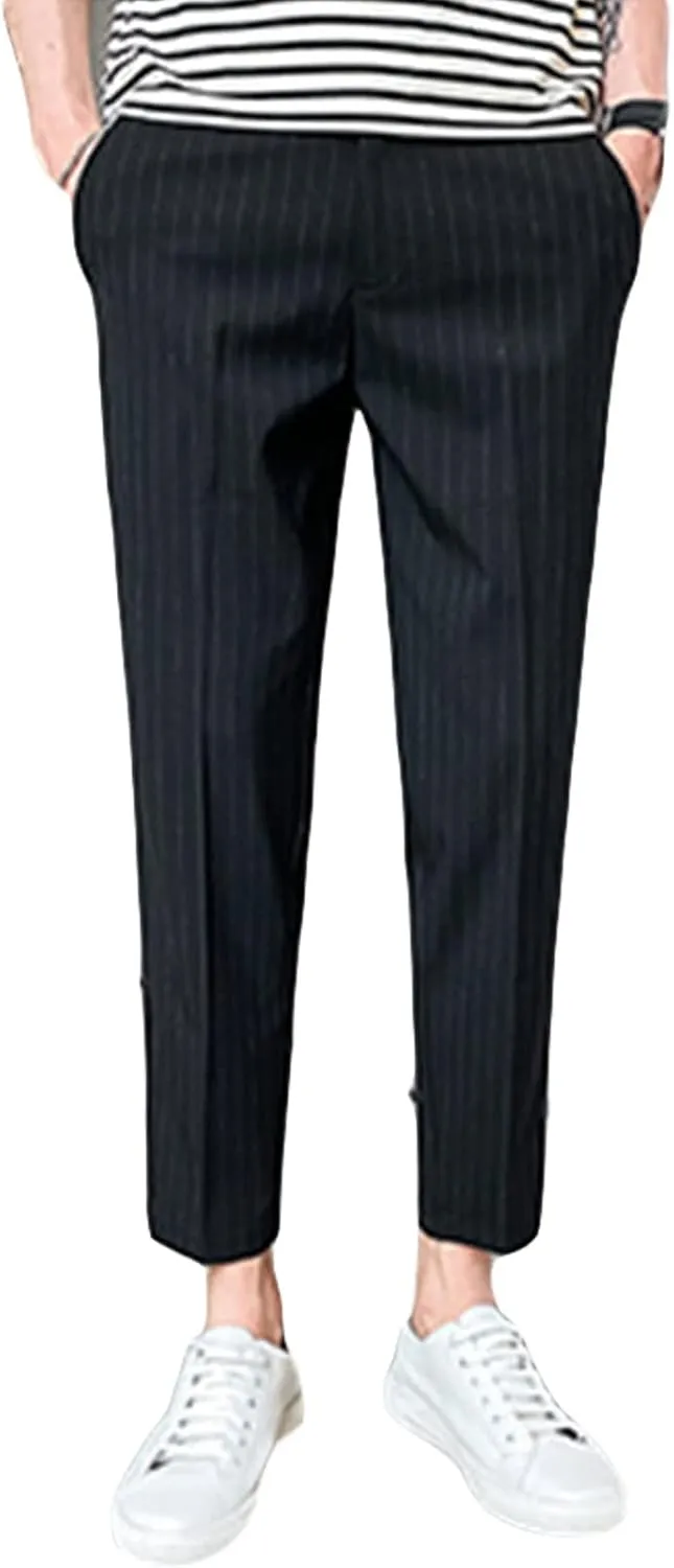 JEShifangjiusu MenS Slim Fit Dress Pants Stretch Dress Pants Skinny Khaki Pants Chino Pant Business Stripe Tapered Trousers (30,Black), Black, 30
