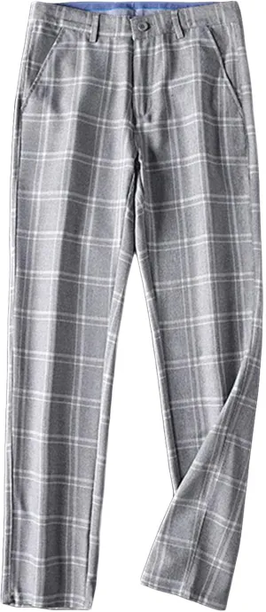 JEShifangjiusu Men's Slim-Fit Flat-Front Dress Pant Straight Fit Plaid Stretch Skinny Casual Business Dress Chinos Pants (38,Grey), Grey, 38
