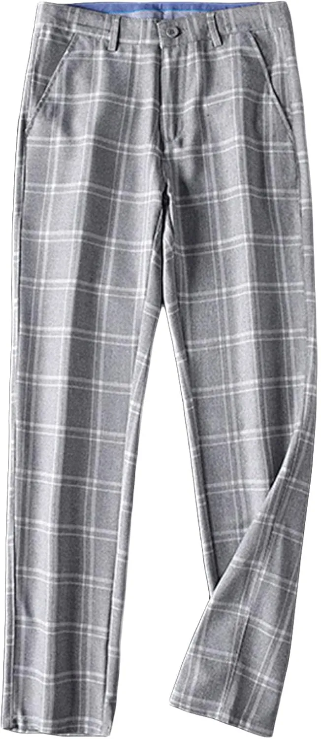 JEShifangjiusu Men's Slim-Fit Flat-Front Dress Pant Straight Fit Plaid Stretch Skinny Casual Business Dress Chinos Pants (38,Grey), Grey, 38