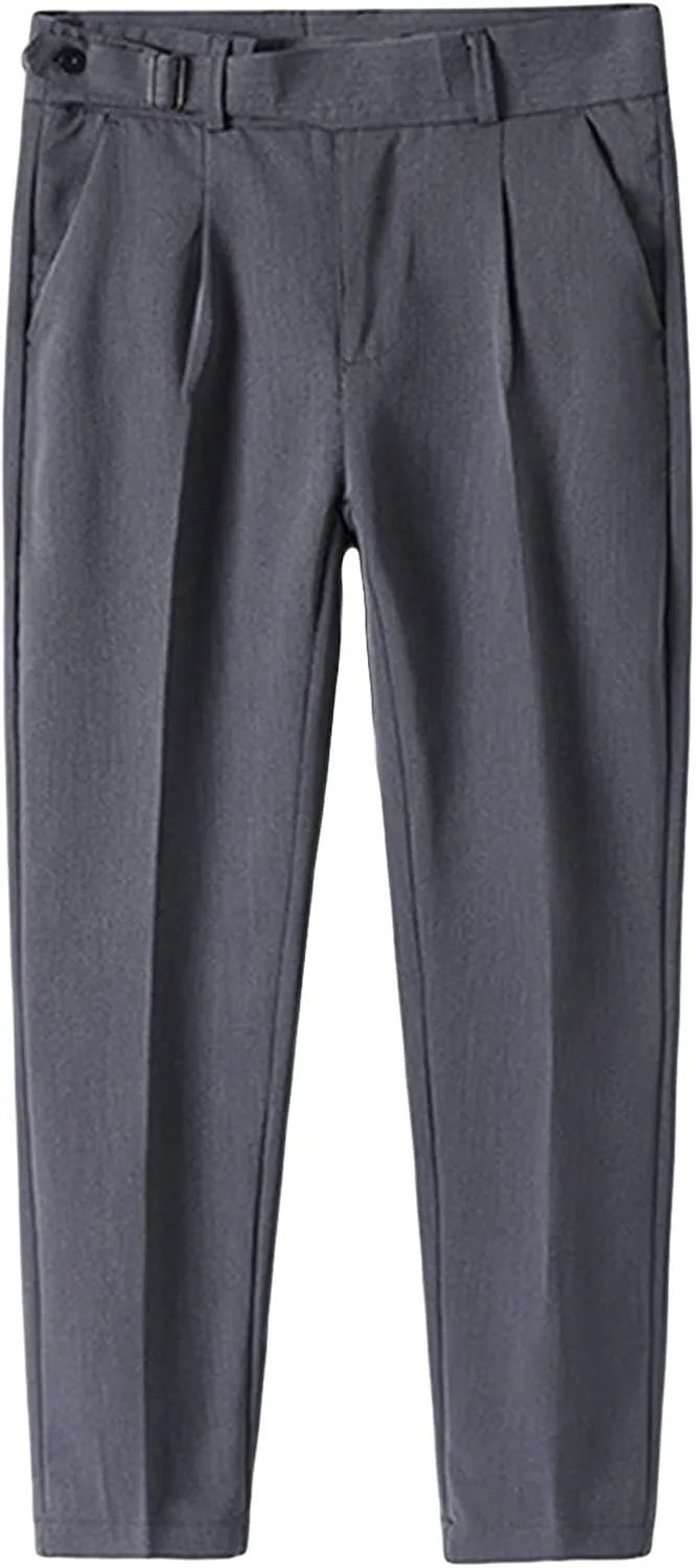 JEShifangjiusu Men's Slim Fit Stretch Dress Pants Skinny Fit Flat Front Suit Pants Plaid Business Chino Pants with Pockets (31,Grey), Grey, 31