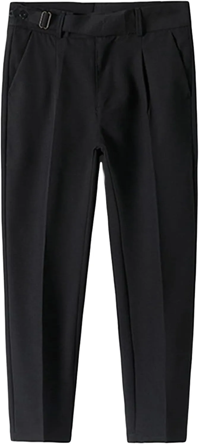 JEShifangjiusu Men's Slim Fit Stretch Dress Pants Skinny Fit Flat Front Suit Pants Plaid Business Chino Pants with Pockets (36,Black), Black, 36