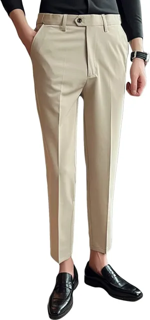 JEShifangjiusu Men's Stretch Dress Pants Casual Slim Fit Skinny Suit Pants Solid Color Business Chino Trousers Chino Pants (34,Khaki), Khaki, 34