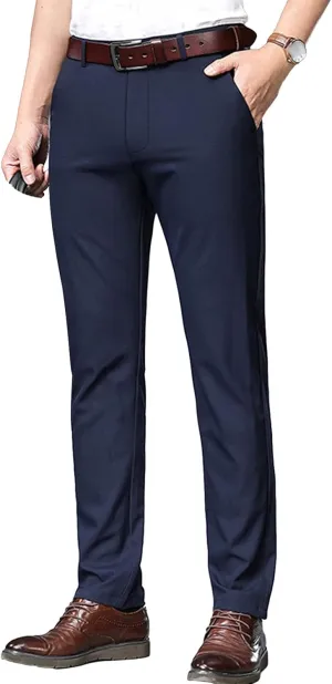 JEShifangjiusu Men's Stretch Dress Pants Summer Slim Fit Skinny Casual Trousers Flat Front Chino Business Wedding Suit Pants