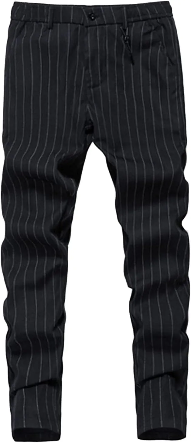 JEShifangjiusu Men's Striped Dress Pants Slim Fit Flat Front Pencil Prom Trousers Casual Business Skinny Trousers Chino Pant