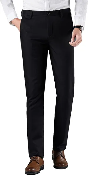 JEShifangjiusu Men's Wrinkle-Resistant Flat-Front Chino Pant Slim Fit Dress Pants Stretch Dress Pants Skinny Suit Pants, Black, 31