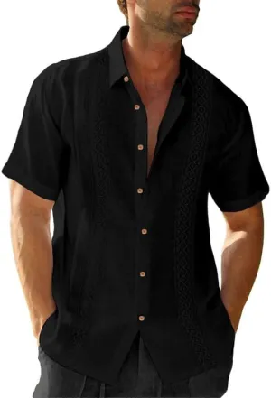JMIERR Mens Cotton Linen Guayabera Shirts Casual Button Up Short Sleeve Summer Beach Shirt
