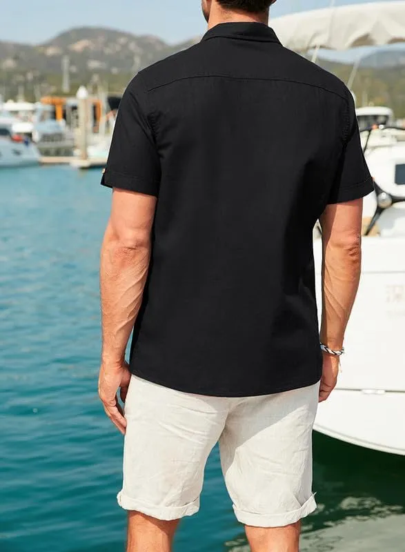 JMIERR Mens Cotton Linen Guayabera Shirts Casual Button Up Short Sleeve Summer Beach Shirt