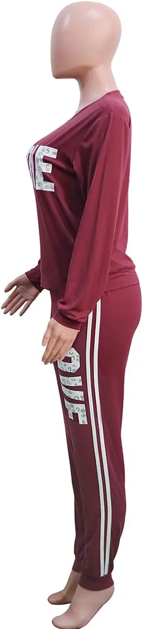KANSOON Women Stripe Patchwork Two Piece Sweatsuit Round Neck Pullover and Skinny Long Pants Sets