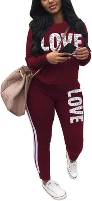 KANSOON Women Stripe Patchwork Two Piece Sweatsuit Round Neck Pullover and Skinny Long Pants Sets