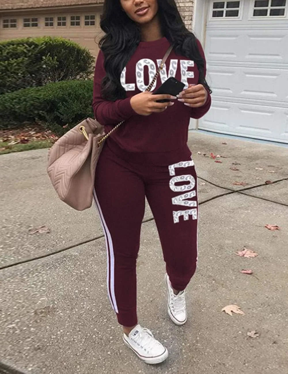 KANSOON Women Stripe Patchwork Two Piece Sweatsuit Round Neck Pullover and Skinny Long Pants Sets