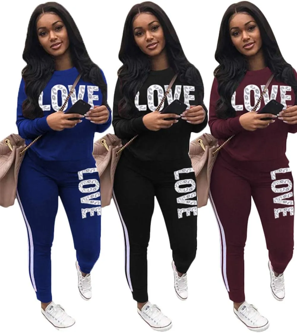 KANSOON Women Stripe Patchwork Two Piece Sweatsuit Round Neck Pullover and Skinny Long Pants Sets