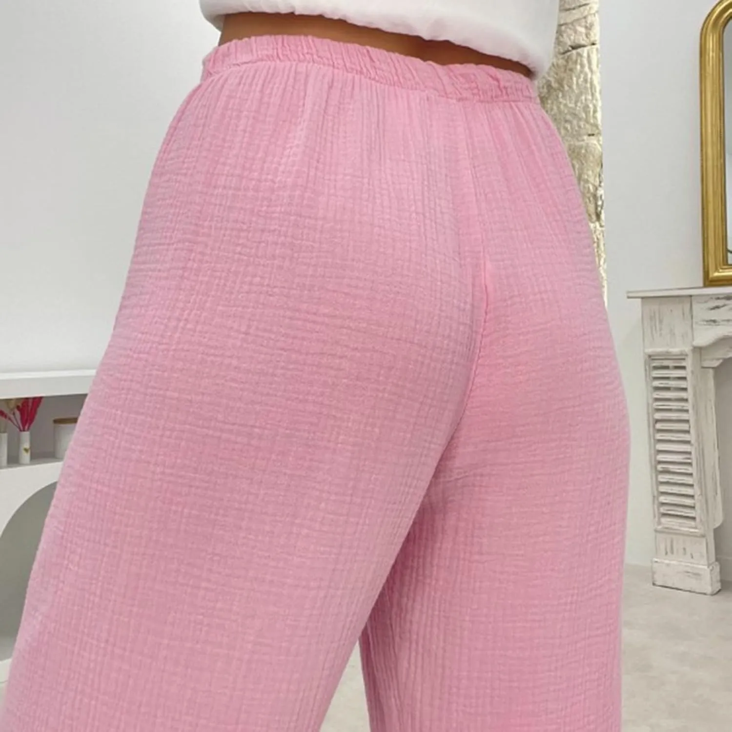 Karwuiio Women Y2k Striped Linen Boxer Pants High Waist Wide Leg Lounge Trousers Fashion Casual Pants Streetwear