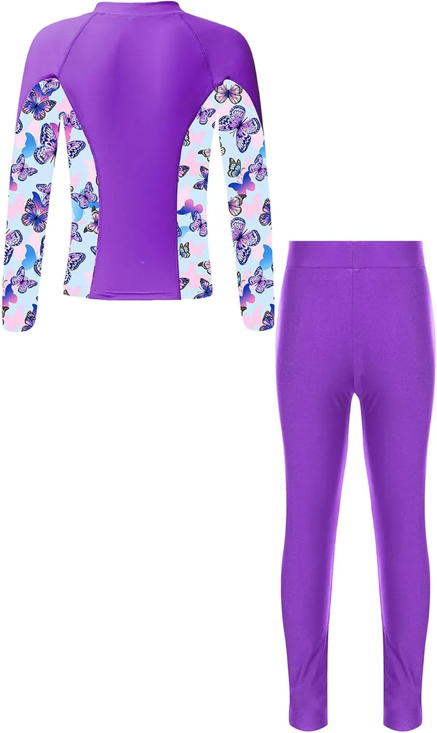 Kids Girls Rash Guard Swimsuit Long Sleeve Swim Tops with Long Pants 2 Piece Bathing Suit