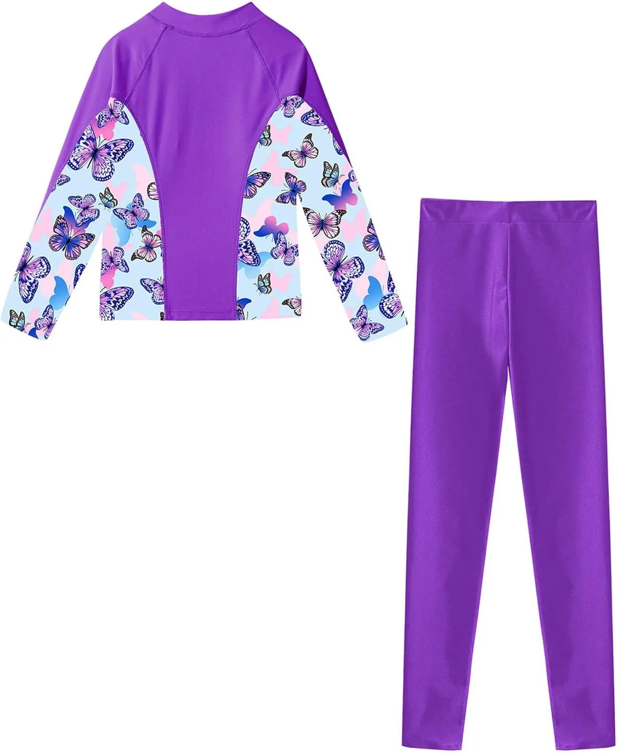 Kids Girls Rash Guard Swimsuit Long Sleeve Swim Tops with Long Pants 2 Piece Bathing Suit