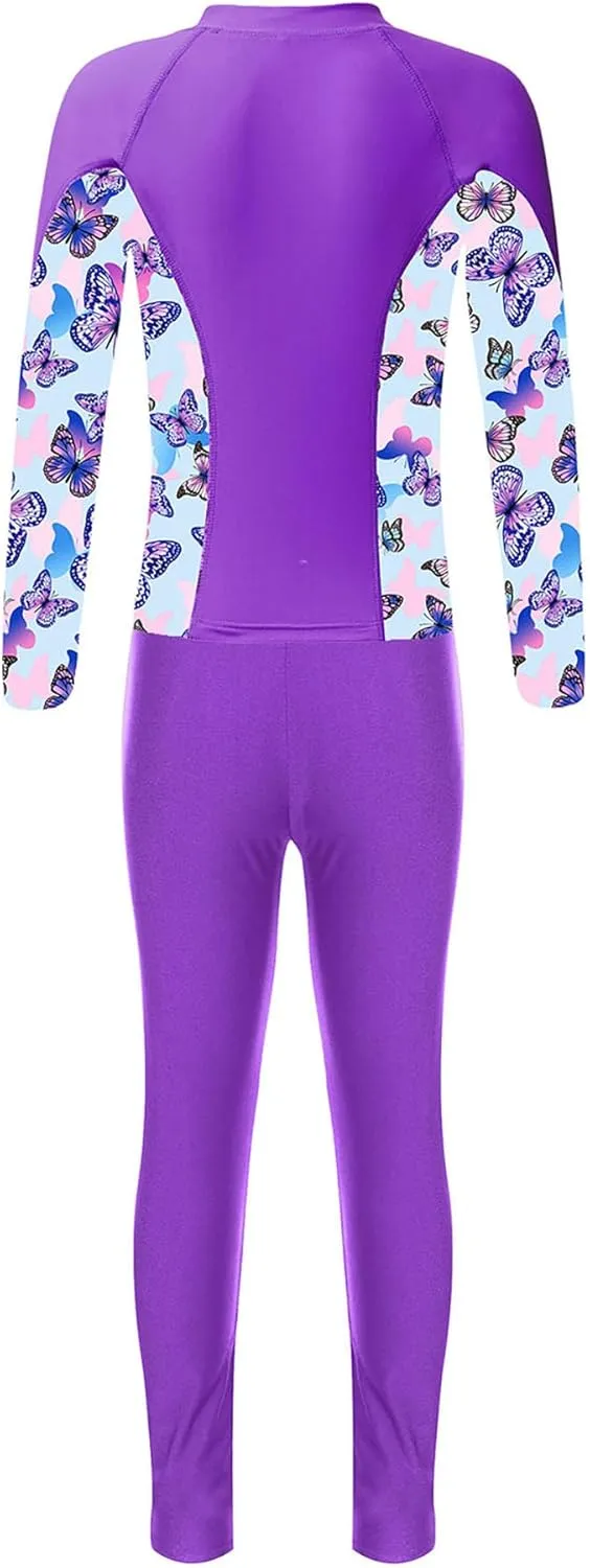 Kids Girls Rash Guard Swimsuit Long Sleeve Swim Tops with Long Pants 2 Piece Bathing Suit