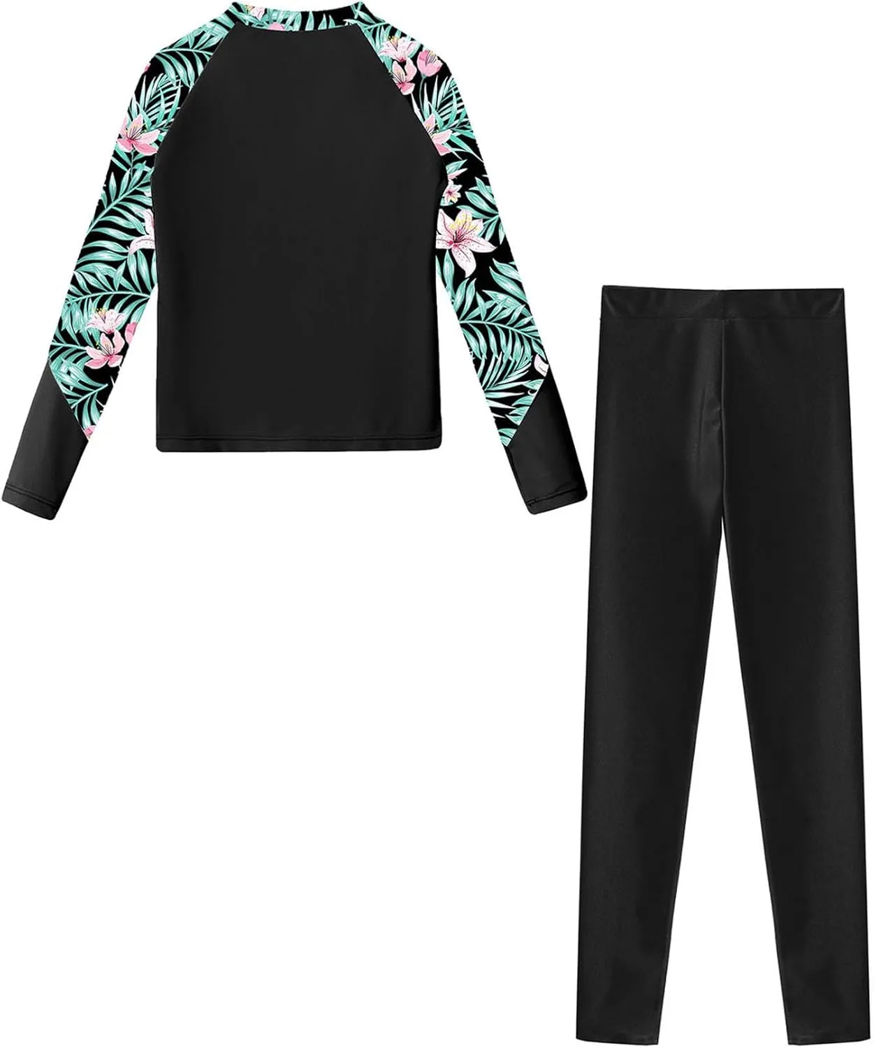 Kids Girls Rash Guard Swimsuit Long Sleeve Swim Tops with Long Pants 2 Piece Bathing Suit