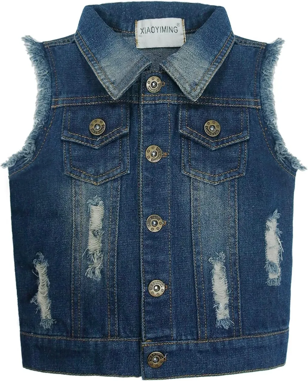 KIDSCOOL SPACE Girl Denim Vest, Round Collared Lace Sleeveless Jeans Tops