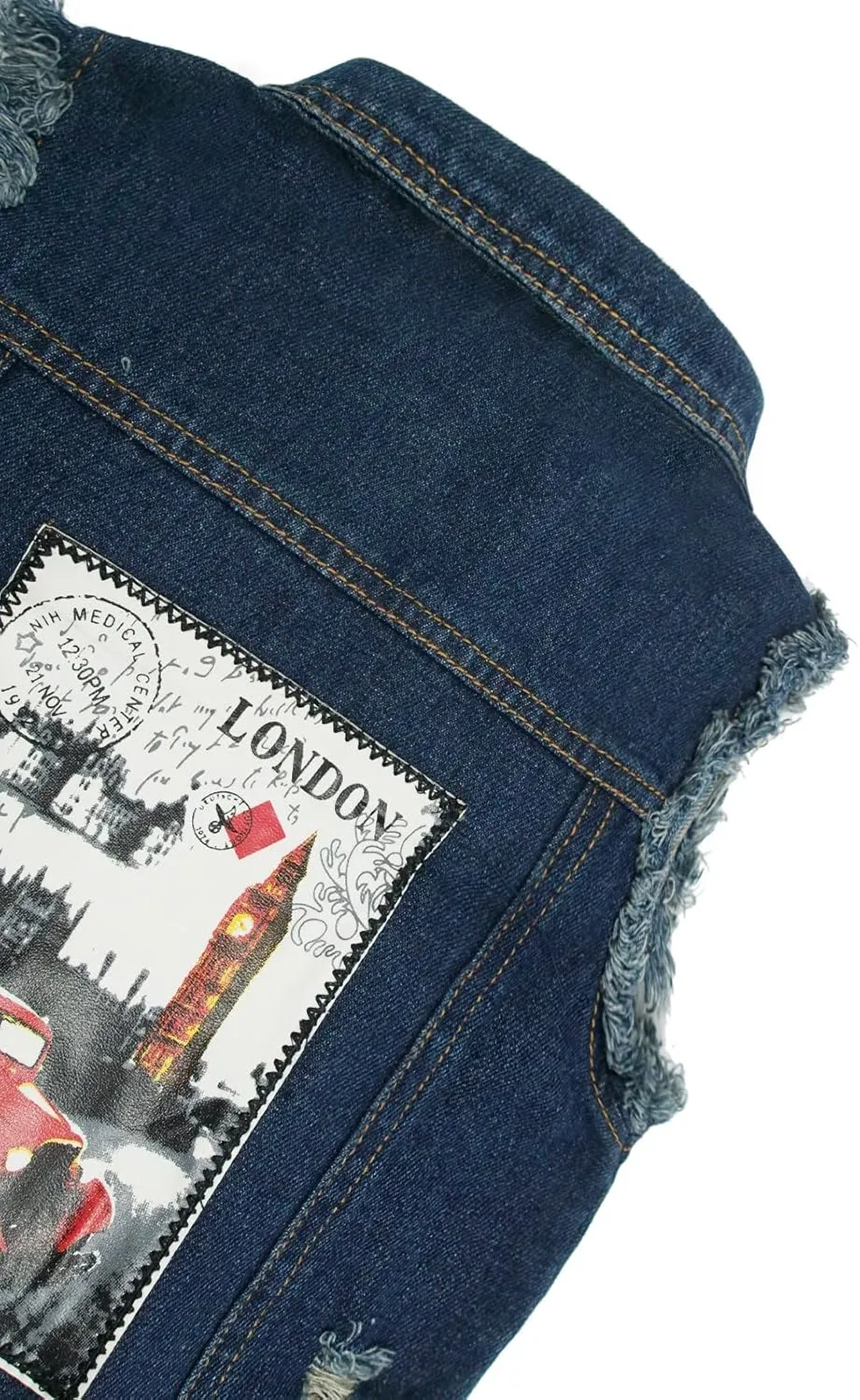 KIDSCOOL SPACE Girl Denim Vest, Round Collared Lace Sleeveless Jeans Tops